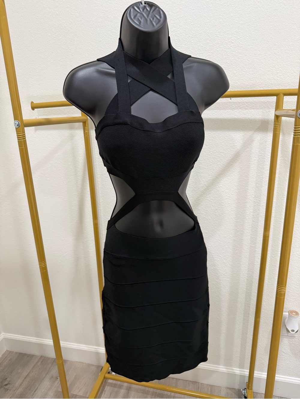 Herve Leger Black Cutout Bandage Dress